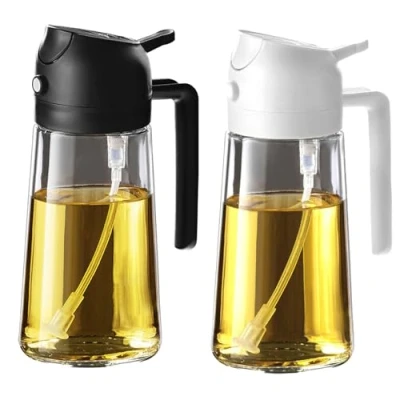 Image of TrendPlain 16oz Oil Dispenser Bottle for Kitchen 2 in 1 Olive and Sprayer 470ml Cooking, Kitchen, Salad, Barbecue Black&amp;White