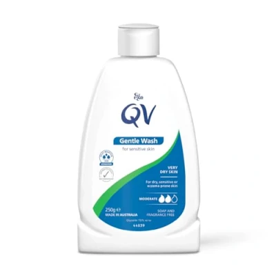 Image of QV Gentle Wash (250g) Body for Dry, Sensitive Skin, pH Balanced, Unscented, Soap Free Wash, Moisturising alternative that lathers Dry Eczema, Psoriasis, Dermatitis
