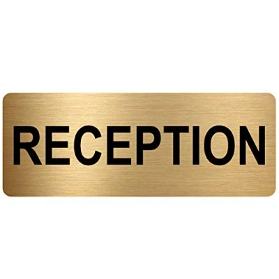 Image of METAL Reception Sign Brushed Gold Aluminium Warning Safety Security Door Notice Office Shop Warehouse School