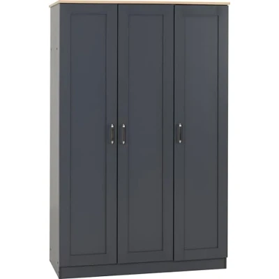Image of Seconique 3 Door Wardrobe, Engineered Wood, Grey/Oak Effect, W 1195mm x D 535mm H 1875mm