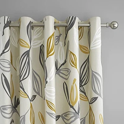 Image of Fusion Ensley 100 Percent Cotton Pair of Eyelet Curtains Ochre, 66&quot; Width x 90&quot; Drop (168 229 cm)