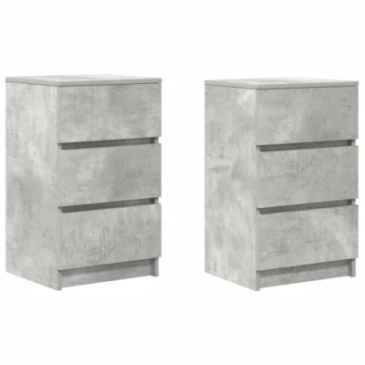 Image of vidaXL Concrete Grey Bedside Cabinets/Nightstands Set of 2 Engineered Wood 3 Drawers 39x35x65 cm