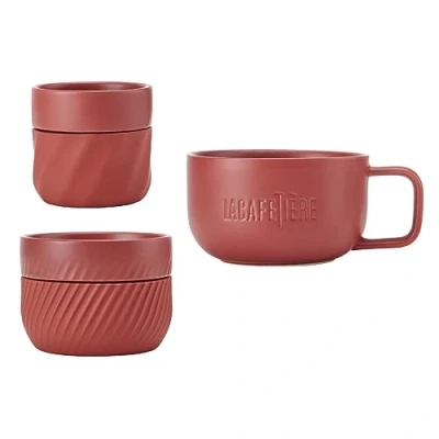 Image of La Cafetière 3pc Coffee Lovers Family Mug Gift Set, with 380ml, 200ml &amp; 100ml Stackable Mugs Silicone Sleeves for Easy Grip, Red