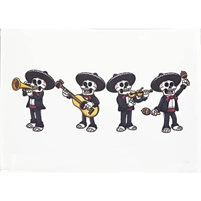 Image of Half a Donkey The Band of Bones Musical Skulls Large Cotton Tea Towel