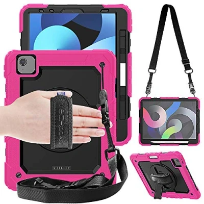 Image of TECHGEAR UTILITY Case for iPad Air 10.9&quot; 5th &amp; 4th Generation 2022/2020, Tough Rugged HEAVY DUTY Armour Shockproof with 360 Rotating Stand, Hand Strap and Shoulder Pink