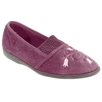 Image of Ladies Heather Velour Gusset Throat Patterned Machine Washable Slipper Inez Size UK 7