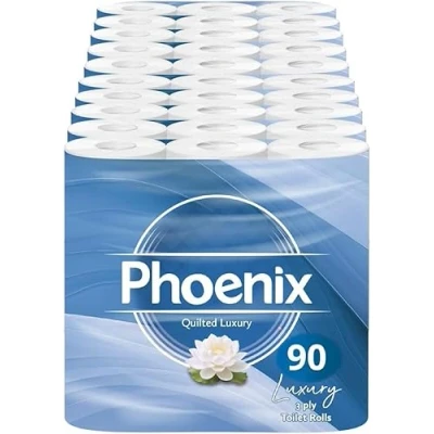 Image of Phoenix Soft Quilted Luxury Toilet Rolls Bulk Buy White 3 Ply Paper Tissue 150 Sheets per roll (90)