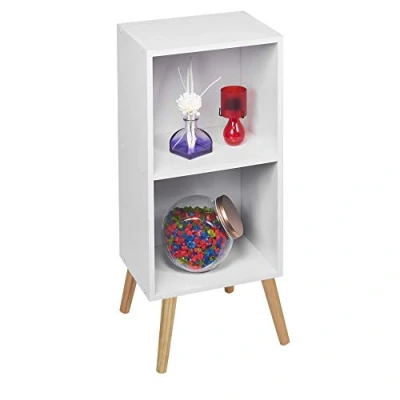 Image of URBNLIVING Wooden Storage Cube Bookcase Scandinavian Style Legs Unit (White Bookcase, Pine Legs)