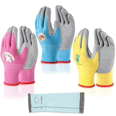 Image of SLARMOR Kids Gardening Gloves for Age 2 3, 4 5, 6 13,Childrens Garden Non Slip Work Gloves, Gloves,Foam Rubber Coated and Girls Boys