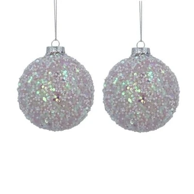Image of Gisela Graham Pink Iridescent Beaded Baubles, Set of 2