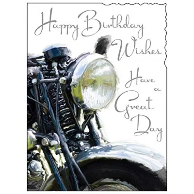 Image of Male Birthday Card for Him General Men Special Finishes and Illustrated Insert Leaf Artistic Motorbike Design Made in the UK