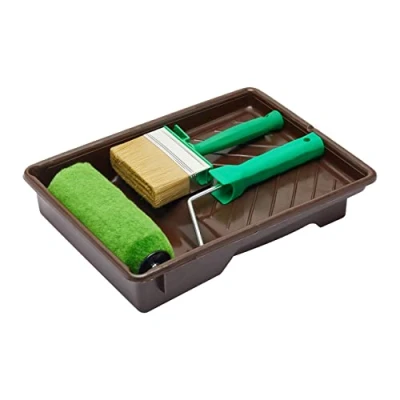 Image of Fit For The Job 4 piece 7&quot; Shed &amp; Fence Roller Set 4&quot; Block Brush DIY Painting of Woodstains on Exterior Woodwork, Sheds, Fences Garden Furniture, Ideal Smooth Planed Rough Sawn Timber