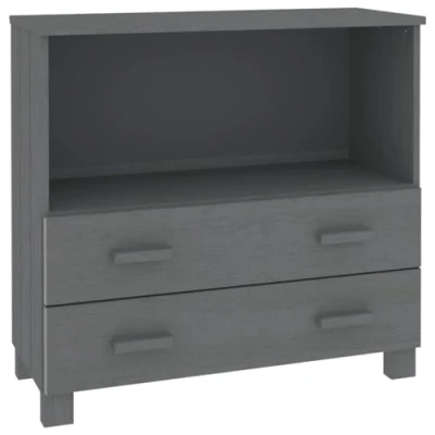 Image of vidaXL Solid Wood Pine Sideboard in Dark Grey Compact Design, 2 Drawer Storage, Stylish Home Decor Fitting for Living Room or Bedroom
