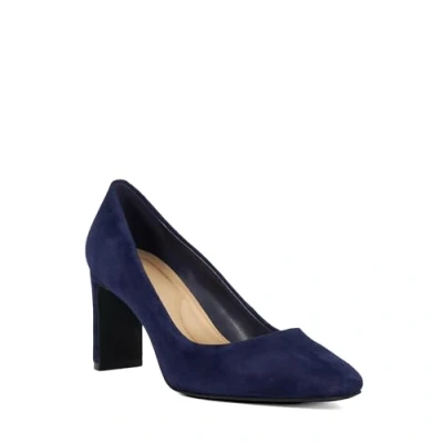 Image of Dune Ladies Arriving High Block Heel Court Shoes Size UK 5 Suede Navy