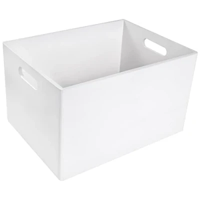 Image of Creative Deco XXL White Wooden Crate with Handles 39 x 29 23 cm (+/ 1 cm) Natural Wood Storage Box Easter Gift Crates for Kitchen Home Documents