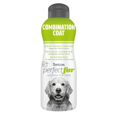 Image of TropiClean PerfectFur Dog Shampoo Used by Groomers Derived from Natural Ingredients Shed Control Formula for Combination Coat Breeds like Golden Retrievers &amp; Border Collies 473ml
