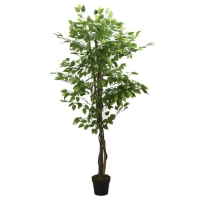 Image of vidaXL Realistic Artificial Ficus Tree with 378 Leaves and Natural Wooden Trunks in Plastic Pot Maintenance Free Indoor/Outdoor Decor, Green, 80 cm Height&#039;