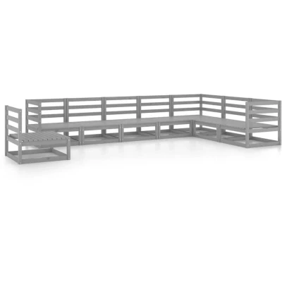 Image of vidaXL 8 Piece Garden Lounge Set Grey Solid Pinewood