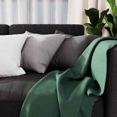 Image of Soleil d&#039;ocre Adele Blanket, Green, 140 x 200 cm