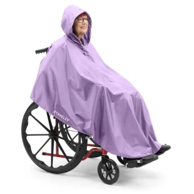 Image of Staveley Wheelchair Rain Cape Poncho Waterproof Unisex Lightweight Adult Mobility Protection for &amp; Electric Users Lilac