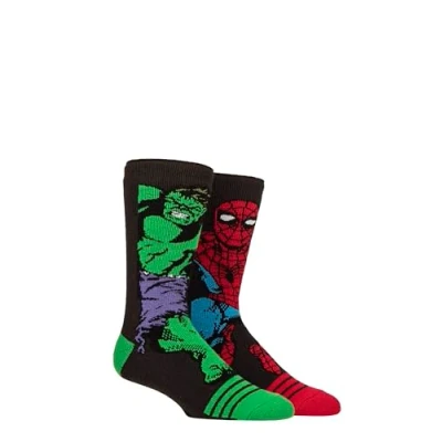 Image of Mens 1 Pair SOCKSHOP Heat Holders 1.6 TOG Lite Marvel&#039;s The Hulk &amp; Spider Man Thermal Socks Charcoal 6 11
