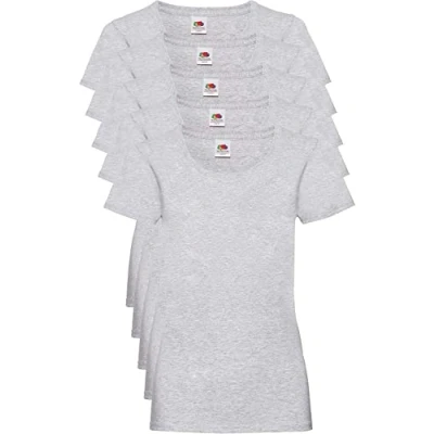 Image of Fruit of the Loom Women Valueweight 5 T Shirt, Grey (Heather 94), 10 (Manufacturer Size:S/10) pack
