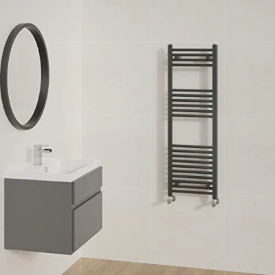 Image of NRG Straight Anthracite Bathroom Heated Towel Rail Radiator Central Heating Ladder Rad Warmer 1200x400mm
