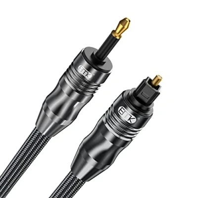 Image of EMK Digital Sound Toslink to Mini Cable 3.5 SPDIF Optical [Not a 3.5mm Aux] Audio (Straight Black, 2M)