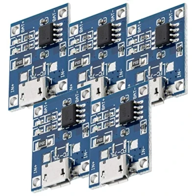 Image of AZDelivery Compatible with TP4056 Micro USB 5V 1A 18650 Lithium 3.7 V Li Ion Battery Charging Board Module Including E Book! (Pack of 5)