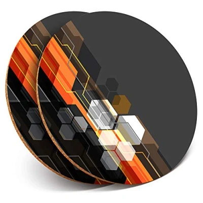 Image of Destination Vinyl ltd 2 x MDF Glossy Top Coasters Round Retro Black Orange Print 12884
