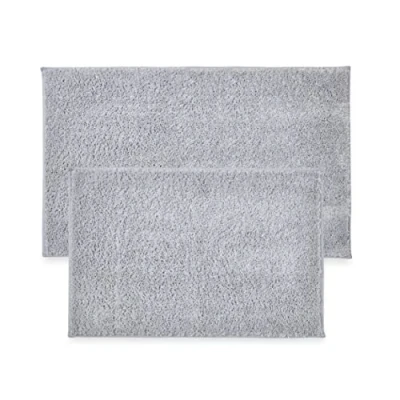 Image of Penguin Home Non Slip Microfiber Plush Tufted Ultra Soft Bath Mat Set of 2, Absorbent With Latex Backing for Showers, 1400 GSM, Small 43x61 cm and Large 51x86 Grey Colour