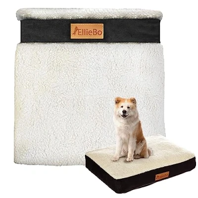 Image of Ellie Bo XXL Memory Foam Dog Bed Cover for 48 inch Cage/Crate Black Faux Suede/Sheepskin