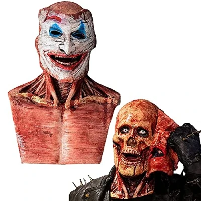 Image of The Latest Skeleton Biochemical Mask for 2021 Halloween Skull Mask，3D with Moving Jaw Adult Full face，Scary Headgear (Double Mask)