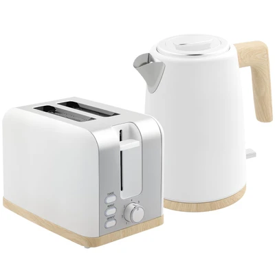 Image of HOMCOM Kettle and Toaster Set, 1.7L 3000W Fast Boil &amp; 2 Slice Kitchen Set with 7 Level Browning Controls, Defrost, Reheat, Auto Off, Dry Protection, White