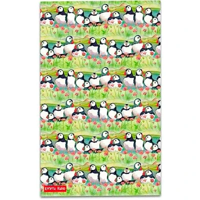 Image of Cotton Tea Towel Printed in The UK Puffins and Sea Thrift by Emma Ball