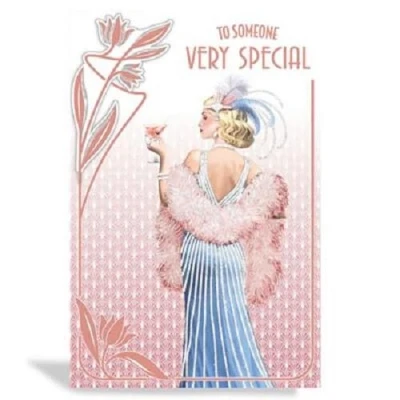 Image of Art Deco 1920&#039;s Flapper Lady Someone Very Special Glittered &amp; Foiled Birthday Card