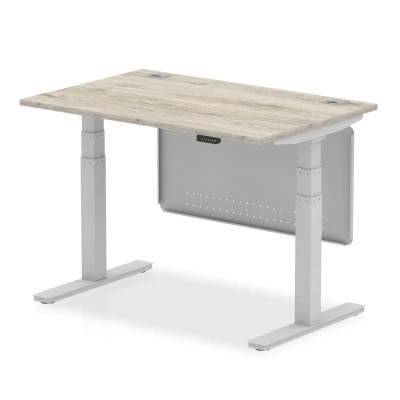 Image of Air 1200x800 Height Adjustable Desk Grey Oak CP Silver Leg Modesty Pnl
