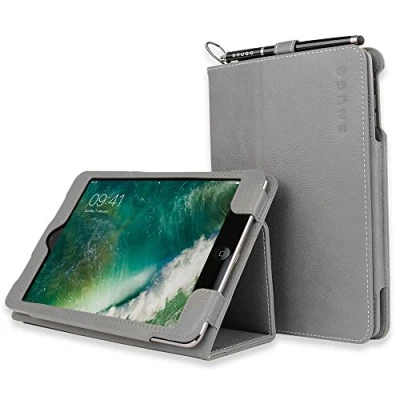 Image of Snugg iPad Air (2014) and 9.7 (2018) Leather Case Cover Protective Flip Stand Grey