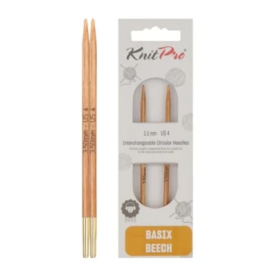 Image of KnitPro KP35653 Basix Birch: Circular Knitting Pins: Interchangeable: Special: 8.5cm x 3.50mm, Birchwood, Multi Colour, 3.5mm