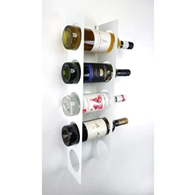 Image of MegaMaxx Okunaii Steel Wall Mounted Cabinet Narrow Wine Rack Durable, Tall Vertical 5 Bottle Holder Storage Small for Bar, Home, Cellar, Kitchen White (59x14x12cm)