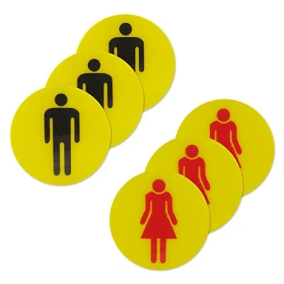 Image of 3 x Toilet Door Sign Yellow Gents Ladies High Contrast Decal Mens Womens Self Adhesive Sticker (Duo Pack)
