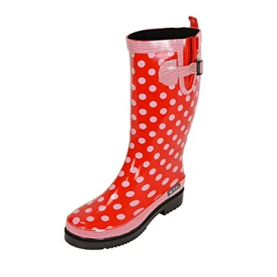 Image of MADSea Ocean High Women&#039;s Rubber Rain Polka Dot Tall Wellington Boots Red Size EU 38, Size:5 UK