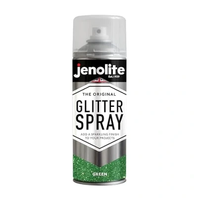 Image of JENOLITE Glitter Spray Paint GREEN 400ml Multi Surface Ideal for Artistic Projects : Perfect Picture Frames, Mirrors, Ornaments &amp; Crafting