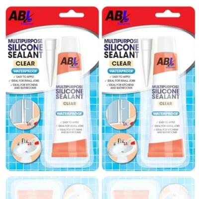Image of CLEAR All Purpose Silicone Sealant Multipurpose Waterproof Transparent Bathroom &amp; Kitchen x 2 70g Tubes
