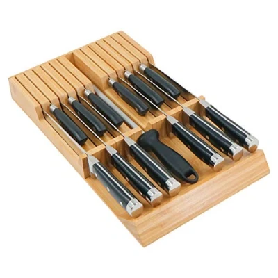 Image of Utoplike in Drawer Knife Block Bamboo Kitchen Organiser, Large Handle Steak Holder(Without Knives),12 Knives Storage