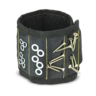 Image of TuulKit Magnetic Tool Wristband Magnetically Holds Tools Nails Screws Washers Drill Bits DIY Accessories Adjustable Belt, Soft Padding, Perfect for DIY, Mechanics, Builders and Mens Birthday