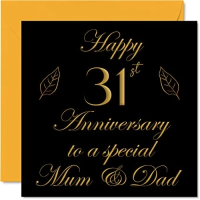 Image of Special 31st Anniversary Card for Dad Mum Parents &amp; Happy 31 Wedding Cards from Son Daughter Family, 145mm x Greeting Thirty First Anniversaries