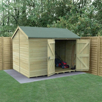 Image of 10&#039; x 8&#039; Forest Timberdale 25yr Guarantee Tongue &amp; Groove Pressure Treated Windowless Double Door Reverse Apex Shed (3.06m 2.52m)