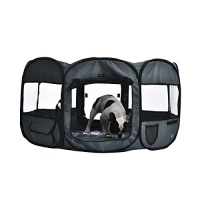 Image of Amazon Basics Foldable Octagonal Indoor and Outdoor Portable Soft Dog Pen/Puppy Pen/Playpen, 114 cm, Grey