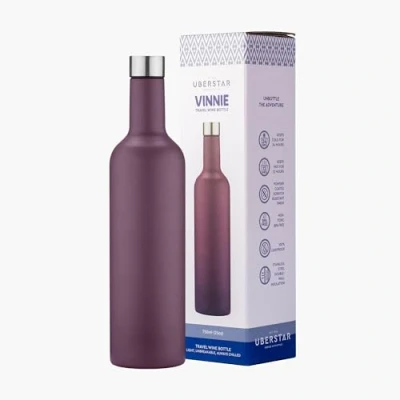 Image of UBERSTAR VINNIE Stainless Steel Insulated Travel Wine Bottle 750ml / Hot or Cold Drinks/Reusable Flask Screw Top/Water Juice (Mauve)